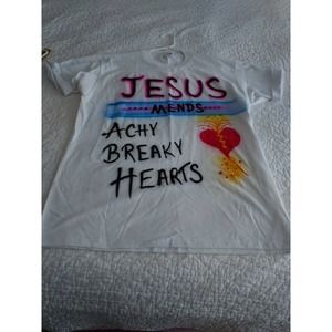 Jerzees Vintage shirt size XL AIr spray painted Jesus mends my achy breaky heart